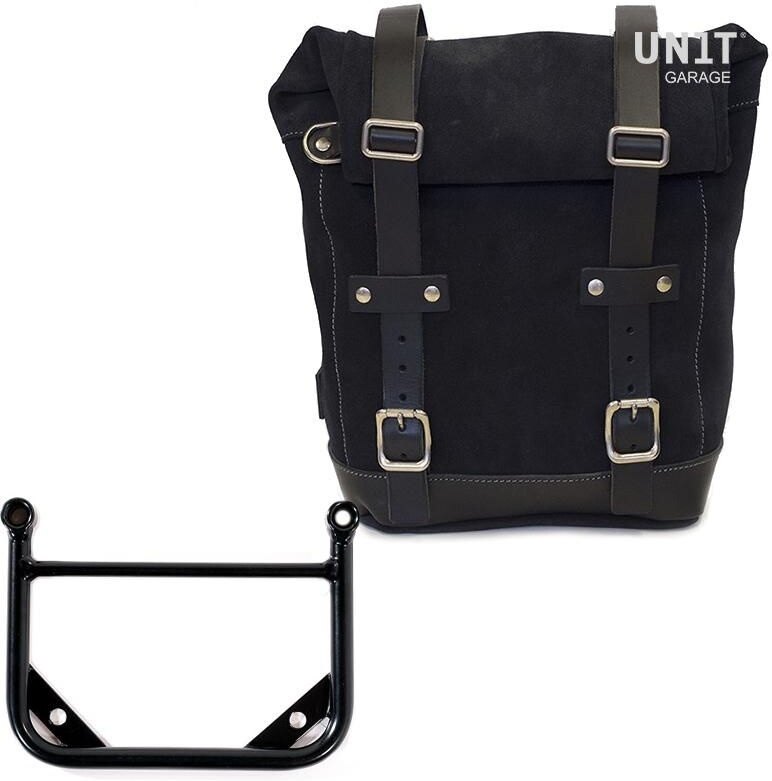 UNIT GARAGE ユニットガレージ Unit Garage Side bag in split leather + Universal frame， JetBlack | U002+1006-JetBlack サイドバッグ 車体用バッグ・ケース