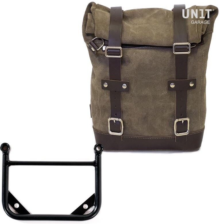 UNIT GARAGE ユニットガレージ Unit Garage Side bag in split leather + Universal frame， MossGrey | U002+1006-MossGrey サイドバッグ 車体用バッグ・ケース｜ウェビック　店 63,368円