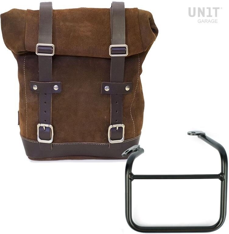 UNIT GARAGE ユニットガレージ Unit Garage Waxed Suede Side Pannier + Left frame for Ducati Scrambler 1100 with double exhaust on the right, ColoradoBrown | U002+1009SX-ColoradoBrown サイドバッグ 車体用バッグ・ケース|ウェビック 店