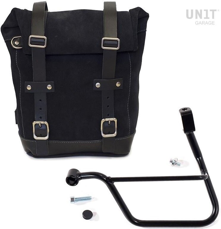 UNIT GARAGE ユニットガレージ Unit Garage Waxed Suede Side Pannier + Left Subframe Triumph T100 (2017 until now)， JetBlack | U002+1011SX-JetBlack サイドバッグ 車体用バッグ・ケース｜ウェビック　店