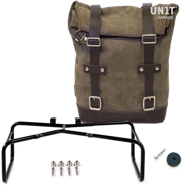 UNIT GARAGE ユニットガレージ Unit Garage Waxed suede Side Pannier + Double Subframe NineT, MossGrey | U002+1626+A2-MossGrey サイドバッグ 車体用バッグ・ケース|ウェビック 店