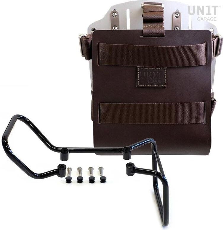 UNIT GARAGE ユニットガレージ Unit Garage Carrying system in aluminum with adjustable leather front， Quick Release System and vitpilen 701 frame， Brown/Silver | U085+U000+3001-Brown-Silver バッグ・ボックス取り付けステー 車体用バッグ・ケース