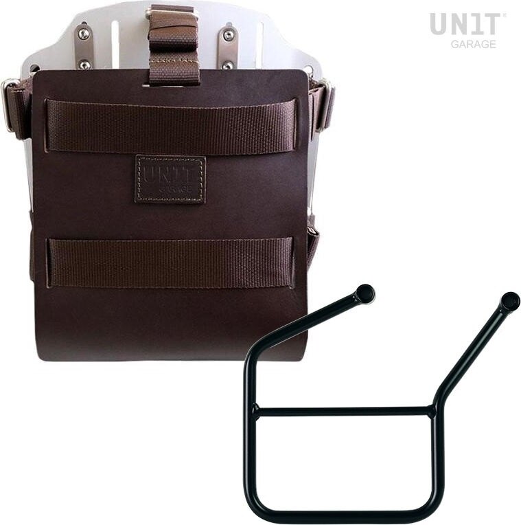 UNIT GARAGE ユニットガレージ Unit Garage Carrying system in aluminum with adjustable leather front， Quick Release System and frame， Brown/Silver | U085+U000+3007SX-Brown-Silver バッグ・ボックス取り付けステー 車体用バッグ・ケース