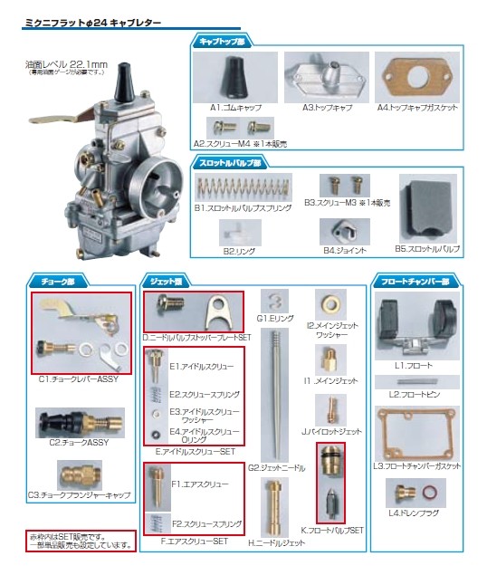 楽天市場】KITACO キタコ TM24(フラット)キャブレター用補修パーツ ミクニ TMΦ24(フラット)キャブレター  A2.スクリューM4(401-0700532)※1本販売 : ウェビック 楽天市場店