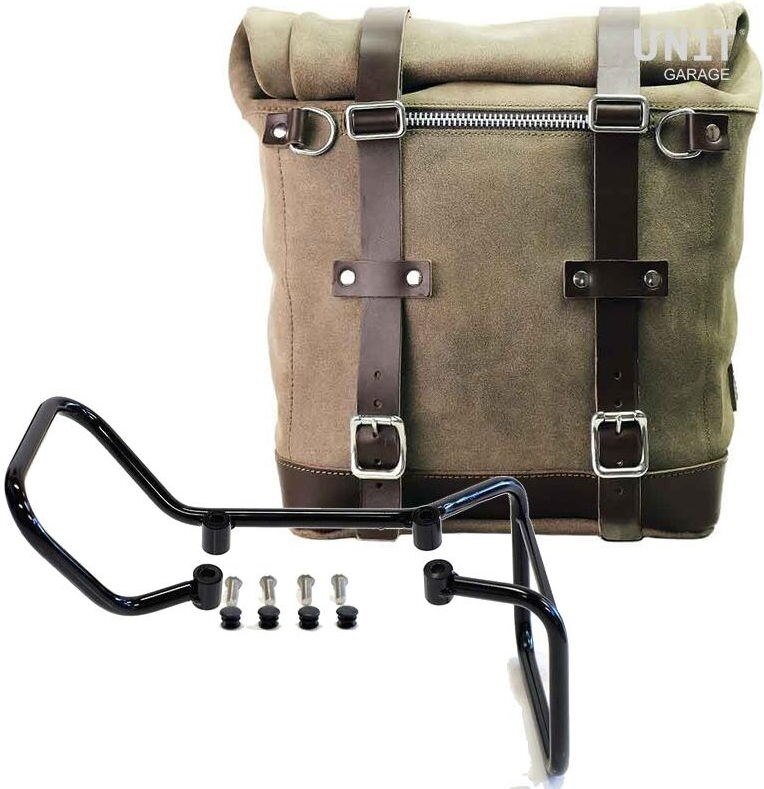 UNIT GARAGE ユニットガレージ Unit Garage Waxed suede side pannier Scram 22L-30L + Subframe husqvarna vitpilen 701, MossGrey | U202+3001-MossGrey サイドバッグ 車体用バッグ・ケース|ウェビック 店