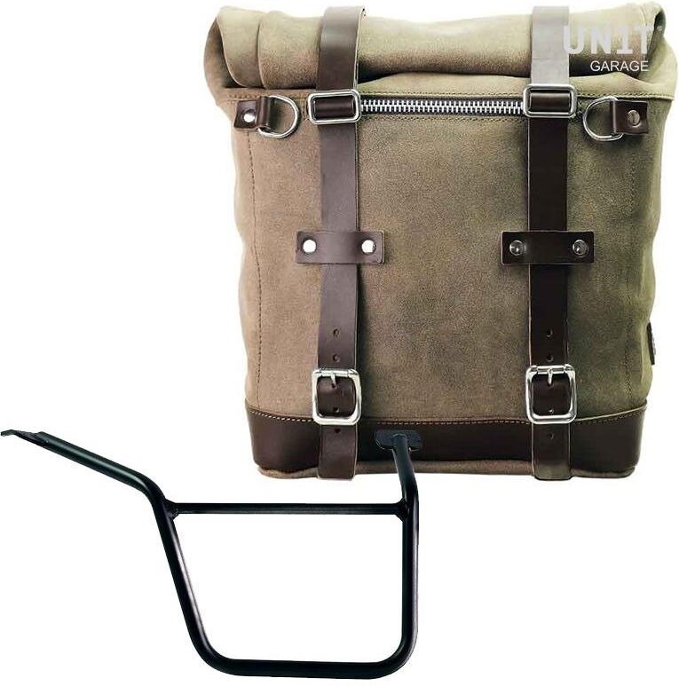 UNIT GARAGE ユニットガレージ Unit Garage Waxed suede side pannier Scram 22L-30L + Right Subframe Pan America 1250, MossGrey | U202+3304DX-MossGrey サイドバッグ 車体用バッグ・ケース|ウェビック 店