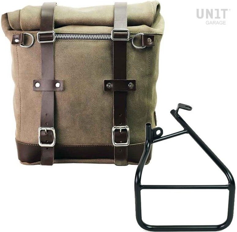 UNIT GARAGE ユニットガレージ Unit Garage Waxed suede side pannier Scram 22L-30L + Left Subframe Sportster S 1250, MossGrey | U202+3320SX-MossGrey サイドバッグ 車体用バッグ・ケース|ウェビック 店