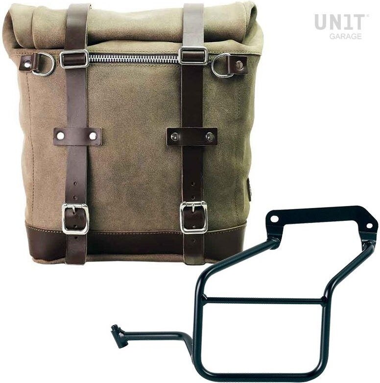 UNIT GARAGE ユニットガレージ Unit Garage Waxed suede side pannier Scram 22L-30L + Left Subframe Aprilia Tuareg 660, MossGrey | U202+3600SX-MossGrey サイドバッグ 車体用バッグ・ケース