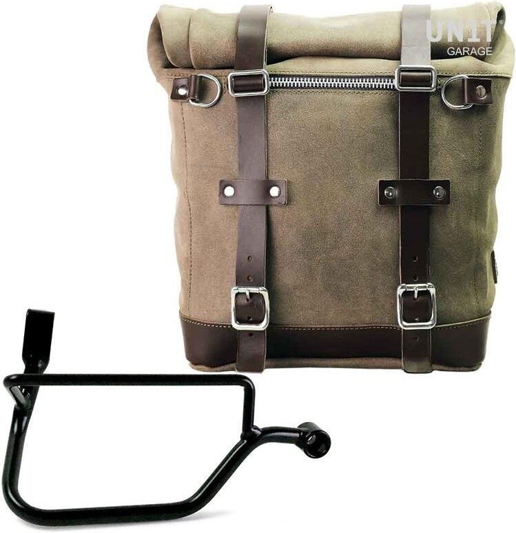 UNIT GARAGE ユニットガレージ Unit Garage Waxed suede side pannier Scram 22L-30L + Right Subframe Triumph Street Twin 900 (2016 until now), MossGrey | U202+1017DX-MossGrey サイドバッグ 車体用バッグ・ケース|ウェビック 店