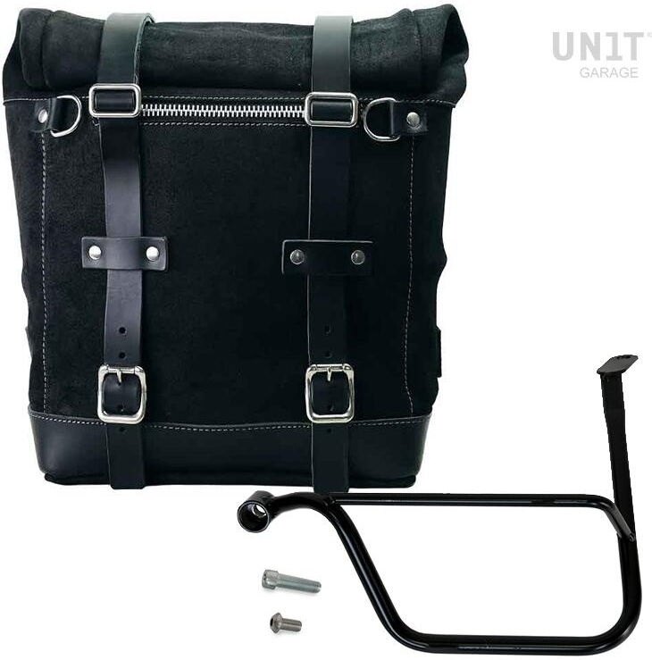 UNIT GARAGE ユニットガレージ Unit Garage Waxed suede side pannier Scram 22L-30L + Left Subframe Triumph Thruxton & R 1200 (2016 until now)， JetBlack | U202+1020SX-JetBlack サイドバッグ 車体用バッグ・ケース