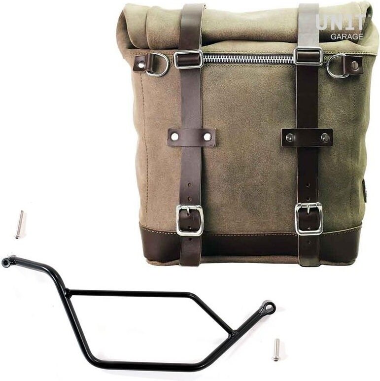 UNIT GARAGE ユニットガレージ Unit Garage Waxed suede side pannier Scram 22L-30L + Right subframe Bmw GS 850/1100/1150 e AD, MossGrey | U202+1524DX-MossGrey サイドバッグ 車体用バッグ・ケース|ウェビック 店