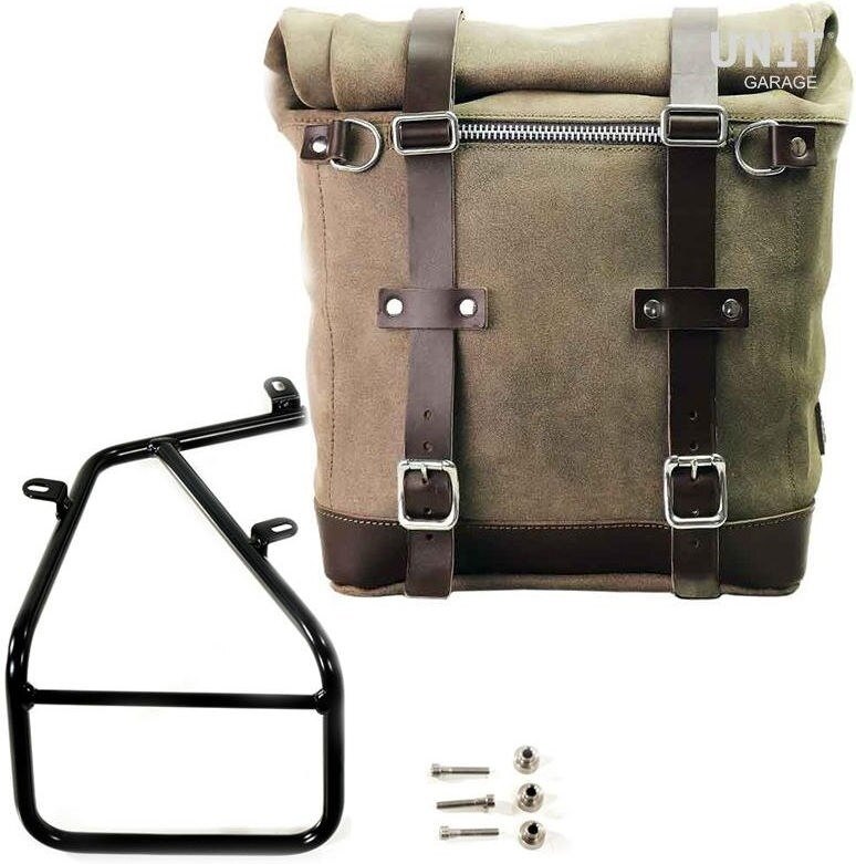 UNIT GARAGE ユニットガレージ Unit Garage Waxed suede side pannier Scram 22L-30L + Subframe NineT Series， MossGrey | U202+1620-MossGrey サイドバッグ 車体用バッグ・ケース