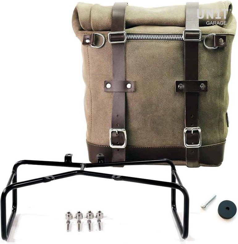UNIT GARAGE ユニットガレージ Unit Garage Waxed suede side pannier Scram 22L-30L + Double Subframe NineT， MossGrey | U202+1626+A2-MossGrey サイドバッグ 車体用バッグ・ケース