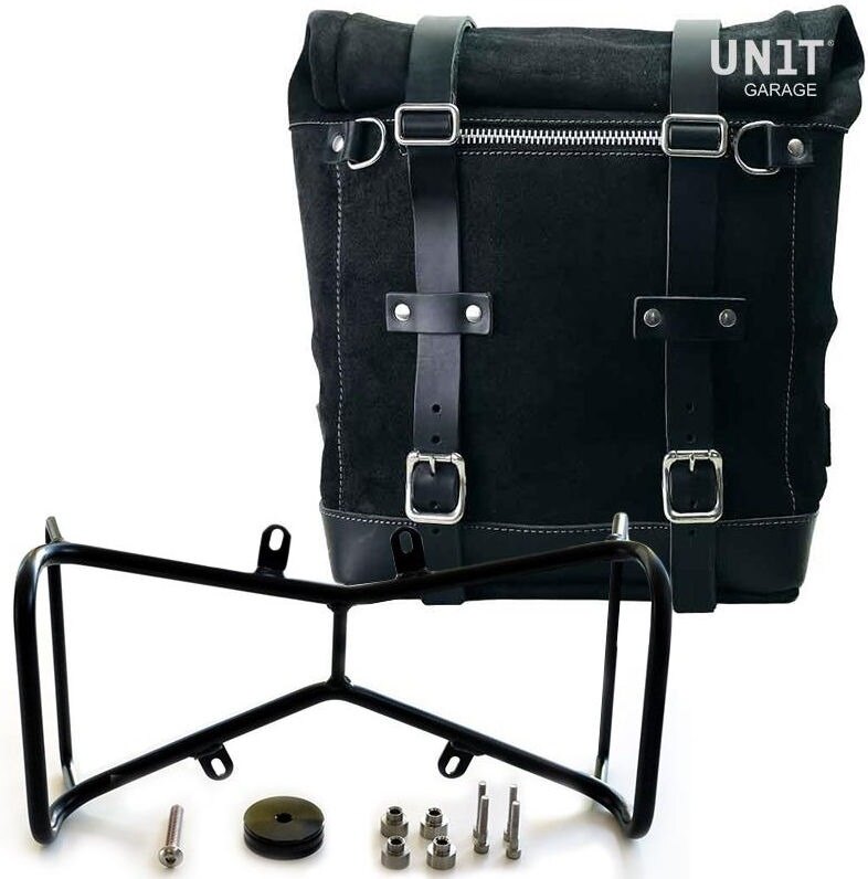 UNIT GARAGE ユニットガレージ Unit Garage Waxed suede side pannier Scram 22L-30L + Symmetrical Double Subframe NineT， JetBlack | U202+1632+A2-JetBlack サイドバッグ 車体用バッグ・ケース｜ウェビック　店