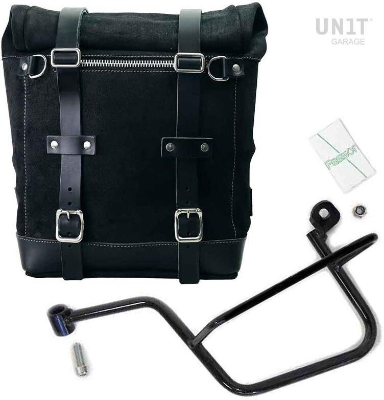 UNIT GARAGE ユニットガレージ Unit Garage Waxed suede side pannier Scram 22L-30L + Left Subframe Guzzi V7， JetBlack | U202+2213SX-JetBlack サイドバッグ 車体用バッグ・ケース