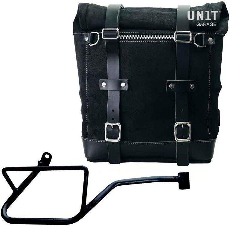 UNIT GARAGE ユニットガレージ Unit Garage Waxed suede side pannier Scram 22L-30L + Right Subframe Guzzi V7_850， JetBlack | U202+2216DX-JetBlack サイドバッグ 車体用バッグ・ケース｜ウェビック　店