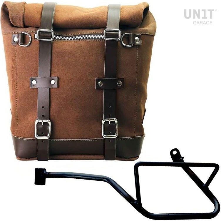 UNIT GARAGE ユニットガレージ Unit Garage Waxed suede side pannier Scram 22L-30L + Left Subframe Guzzi V7_850， ColoradoBrown | U202+2216SX-ColoradoBrown サイドバッグ 車体用バッグ・ケース｜ウェビック　店