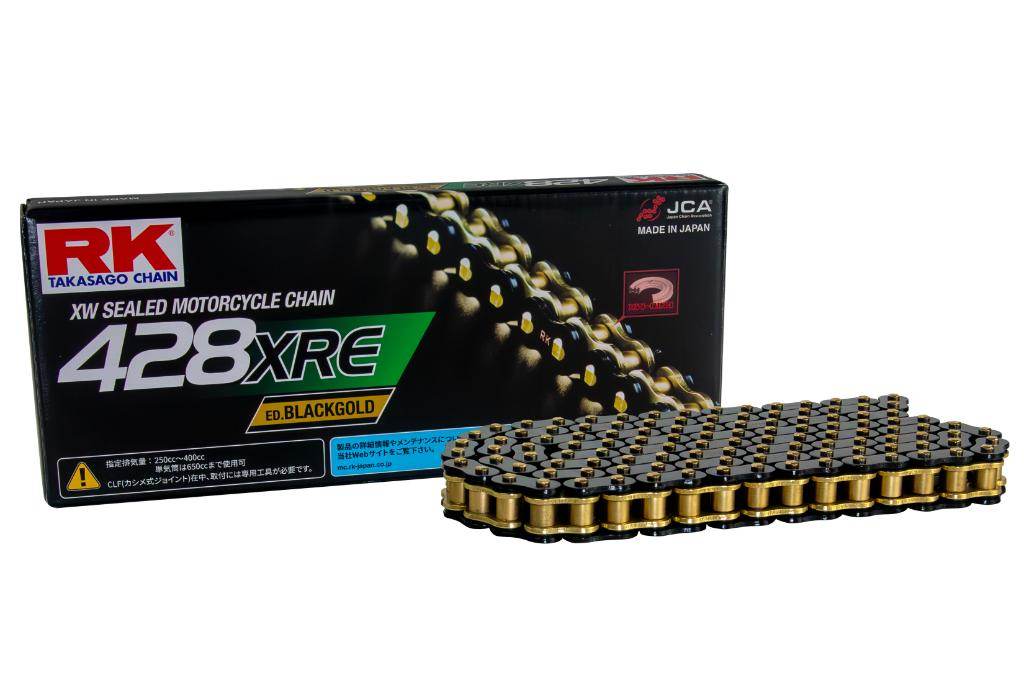 RK JAPAN RKジャパン 428XRE ED.BLACKGOLD 【カシメ(CLF)ジョイント付属】 HONDA ホンダ YAMAHA ヤマハ SUZUKI スズキ KAWASAKI カワサキ チェーン 駆動系 リンク数：80L