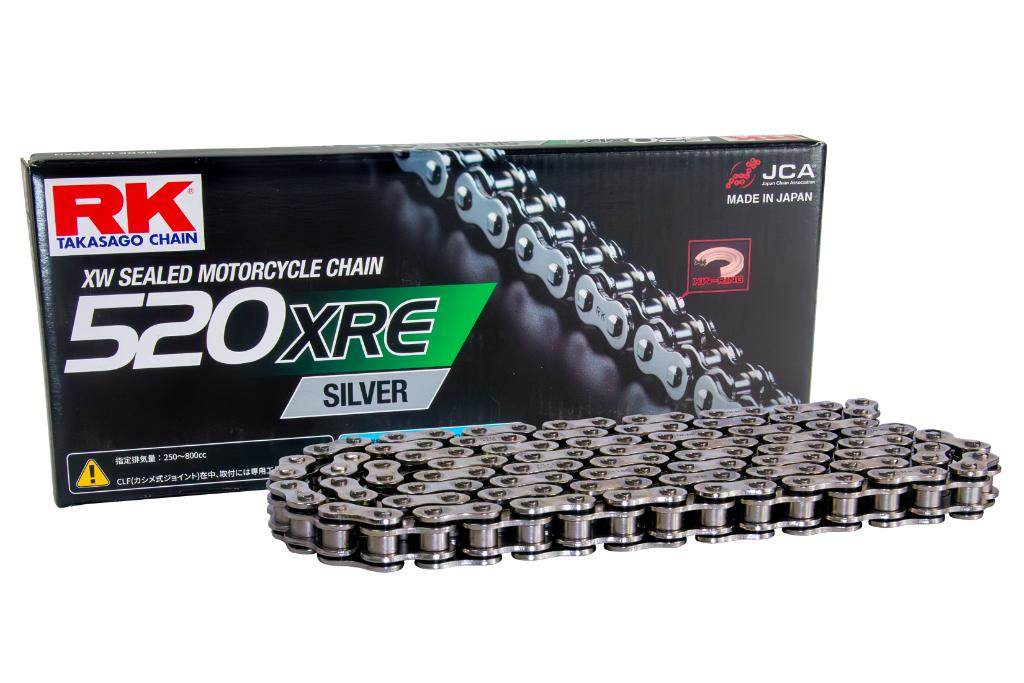 RK JAPAN RKジャパン 520XRE SILVER 【カシメ(CLF)ジョイント付属】 SUZUKI スズキ APRILIA アプリリア KAWASAKI カワサキ HONDA ホンダ YAMAHA ヤマハ DUCATI ドゥカティ KTM BMW MEGELLI メガリ チェーン 駆動系 リンク数：158L