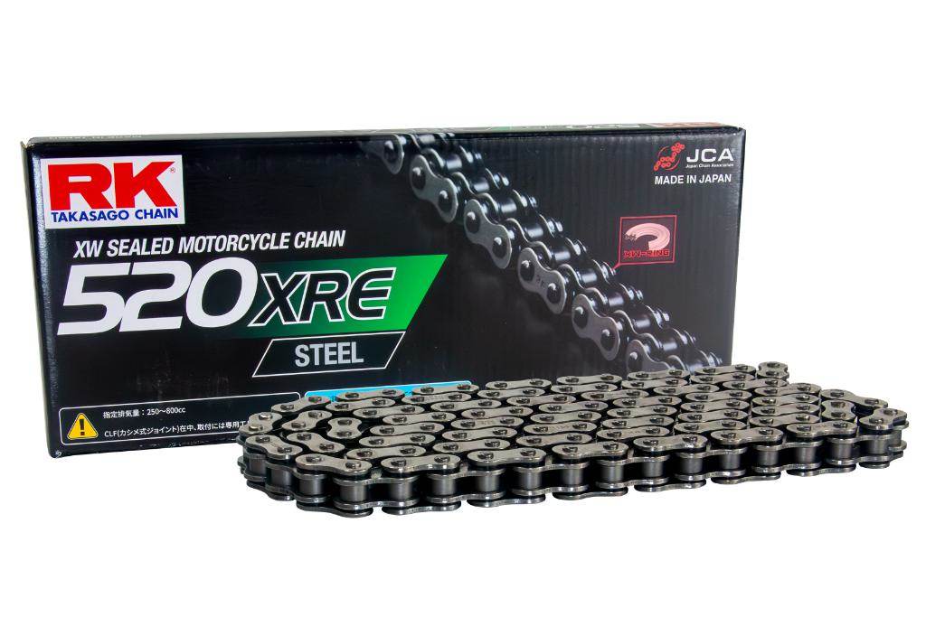RK JAPAN RKジャパン 520XRE STEEL 【カシメ(CLF)ジョイント付属】 SUZUKI スズキ APRILIA アプリリア KAWASAKI カワサキ HONDA ホンダ YAMAHA ヤマハ DUCATI ドゥカティ KTM BMW MEGELLI メガリ チェーン 駆動系 リンク数：106L