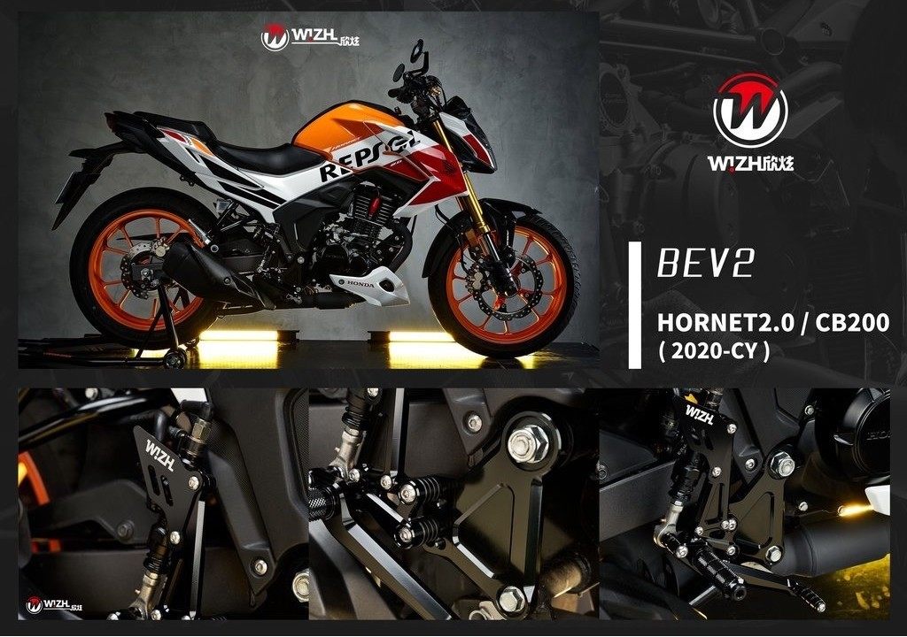 WIZH ウィズ BEV2 バックステップ HORNET 2.0 (20-)/CB200 CB200 HONDA ホンダ ステップ 足回り カラー：ブラック / フットペグタイプ：固定式 / ヒールガードタイプ：PLUS / アダプタータイプ：スタンダード / ステアリングタイプ：スタンダード