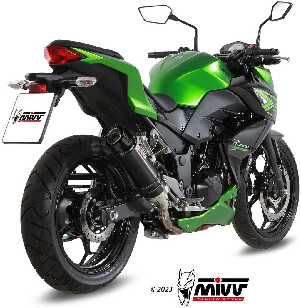 MIVV ミヴ GP スリップオンマフラー Z300 NINJA 300 KAWASAKI カワサキ マフラー カラー:ブラックステンレス+カーボンエンドキャップ付き|ウェビック 店