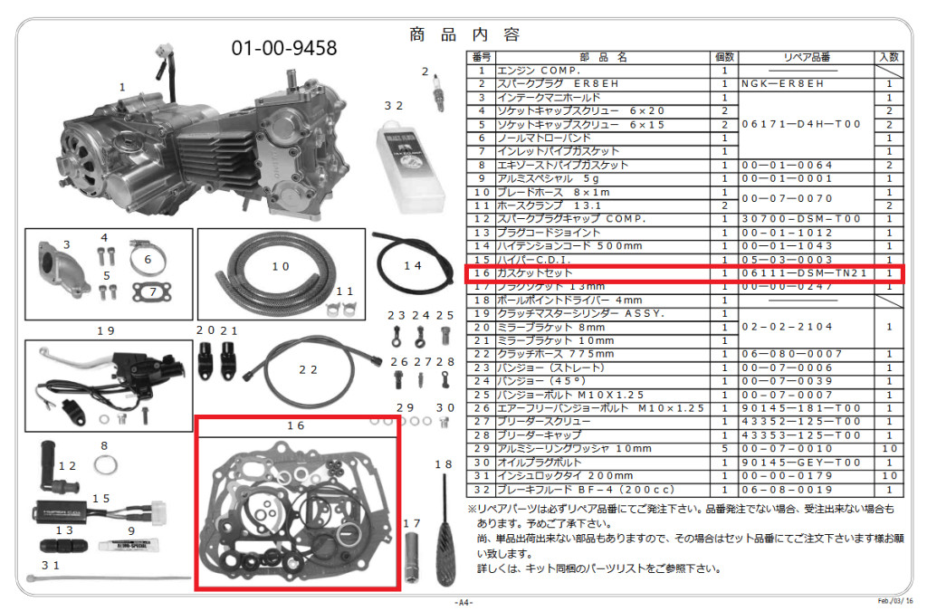 SP武川 SPタケガワ ガスケットSET(DESMO-138cc)乾式 モンキー ゴリラ HONDA ホンダ エンジンガスケット エンジンパーツ エンジン