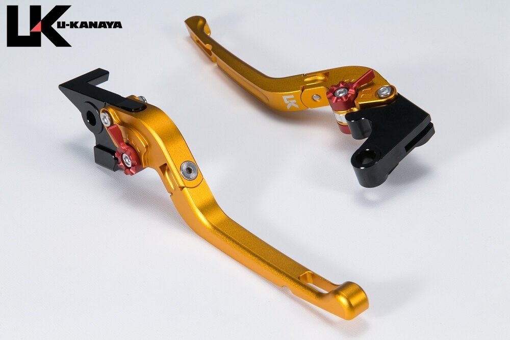 U-KANAYA ユーカナヤ 可倒式Rタイプ アルミビレットレバーセット Z900 KAWASAKI カワサキ ブレーキ・クラッチレバーセット ハンドル周辺パーツ ハンドル レバーカラー：マットゴールド / アジャスターカラー：マットオレンジ