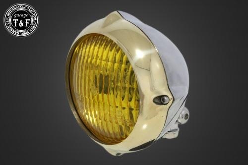 Garage T&F ガレージ 4.5インチビンテージヘッドライト＋ステーセット エリミネーター250V KAWASAKI カワサキ ヘッドライト 灯火類 電装系 レンズカラー：イエロー / カラー：真鍮リム／ポリッシュボディ