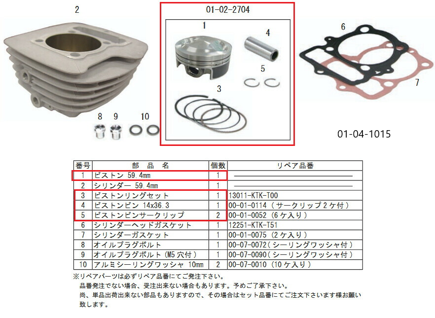 SP武川 SPタケガワ 【補修部品】ピストンキット ピストン エンジンパーツ エンジン