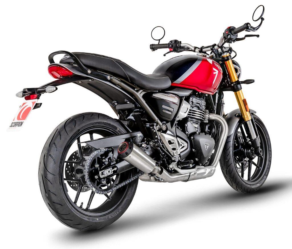SCORPION スコーピオン レッドパワー スリップオンマフラー Speed 400 TRIUMPH トライアンフ マフラー タイプ：Brushed Stainless Steel Sleeve／重量：1.9kg