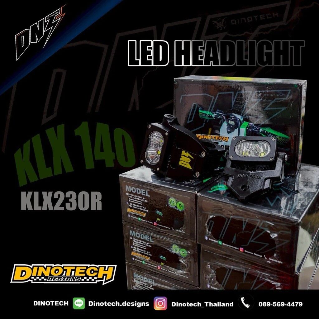 DINOTECH ダイノテック Headlight set for KLX140 and KLX230R V.2 (mounted on the front license plate) KAWASAKI カワサキ ヘッドライト 灯火類 電装系