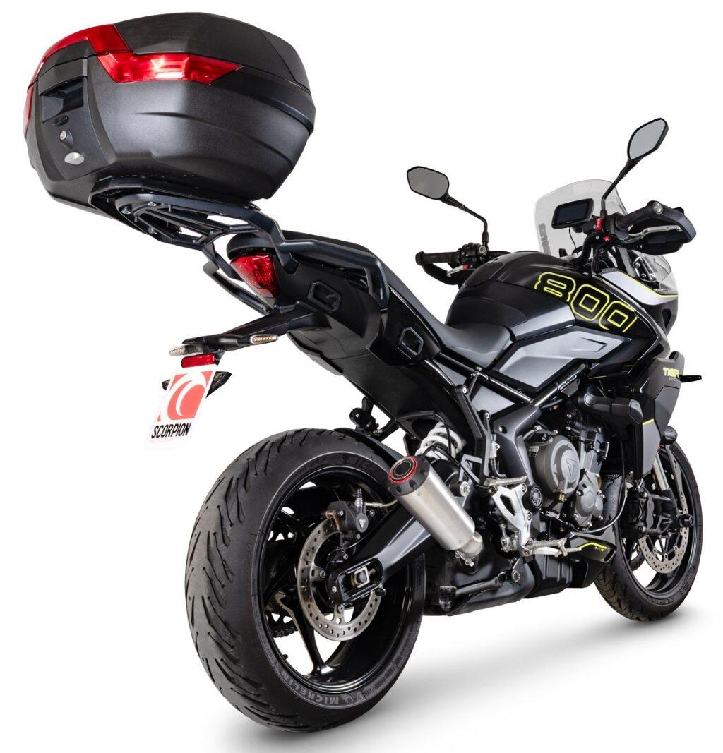 SCORPION スコーピオン レッドパワー スリップオンマフラー Tiger Sport 800 TRIUMPH トライアンフ マフラー タイプ：Brushed Stainless Steel Sleeve