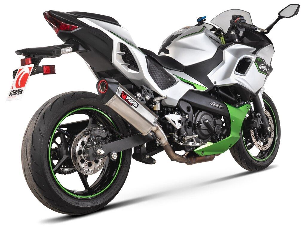 SCORPION スコーピオン セルケトパラレル スリップオンマフラー Ninja 7 Hybrid Z7 KAWASAKI カワサキ マフラー タイプ：ブラッシュドステンレススチールスリーブ／重量：2.4kg｜ウェビック　店