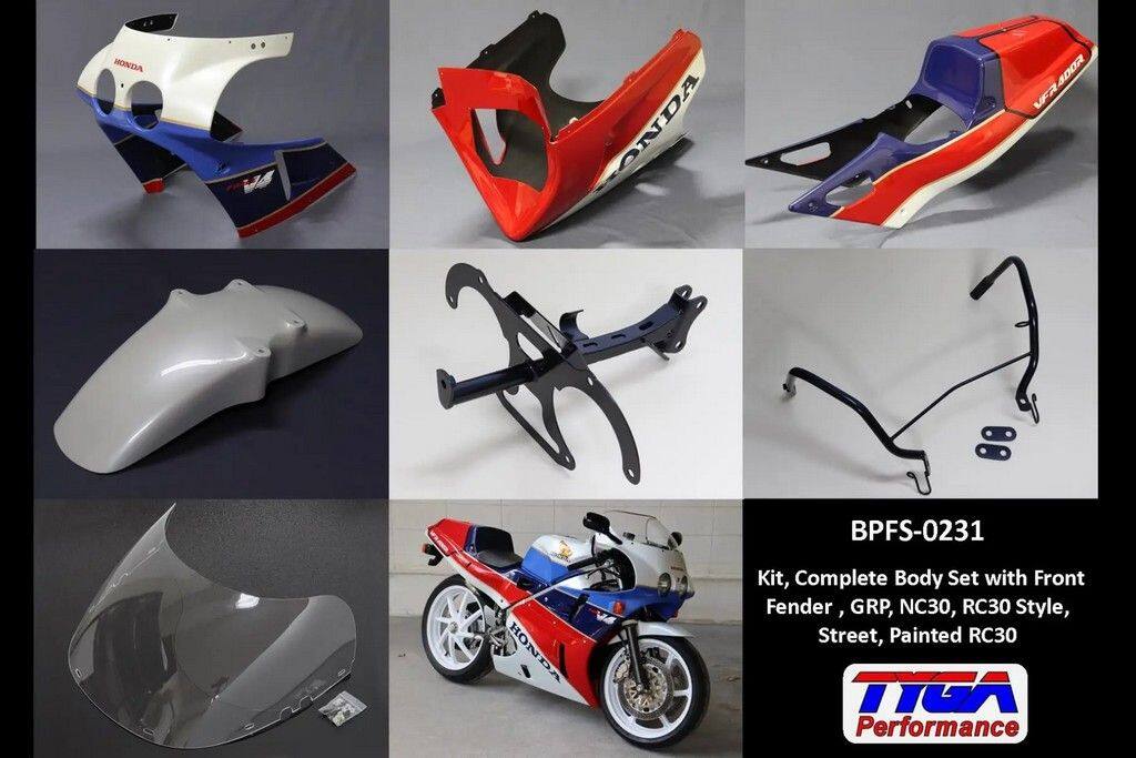 TYGA PERFORMANCE タイガパフォーマンス 外装フルセット (フロントフェンダー付属) FRP NC30用 RC30スタイル ストリート RC30カラー塗装済み VFR 400R HONDA ホンダ フルカウル・外装セット カウル関連 外装｜ウェビック　店