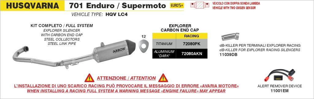 ARROW アロー Explorer サイレンサー付 フルエキゾーストマフラー 701 Enduro 690 R SMC-R HUSQVARNA ハスクバーナ KTM マフラー Silencer material：titanium｜ウェビック　店