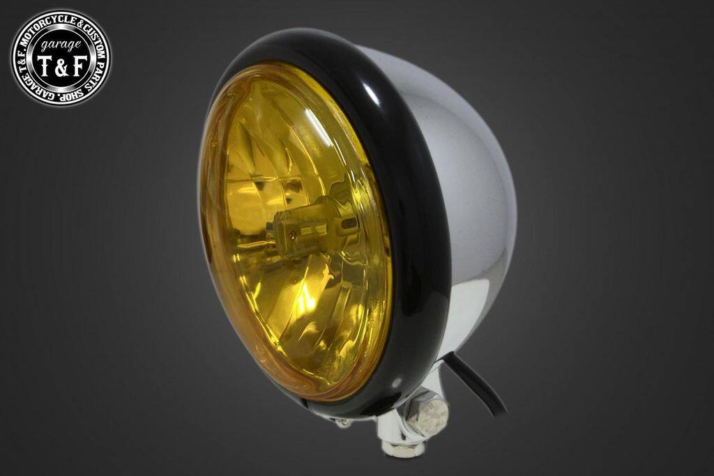 Garage T&F ガレージ 5.75インチLEDバルブベーツライト+ステーセット スティード400VLS HONDA ホンダ ヘッドライト 灯火類 電装系 レンズ:イエローレンズ / カラー:ブラックリム/メッキボディ|ウェビック 店