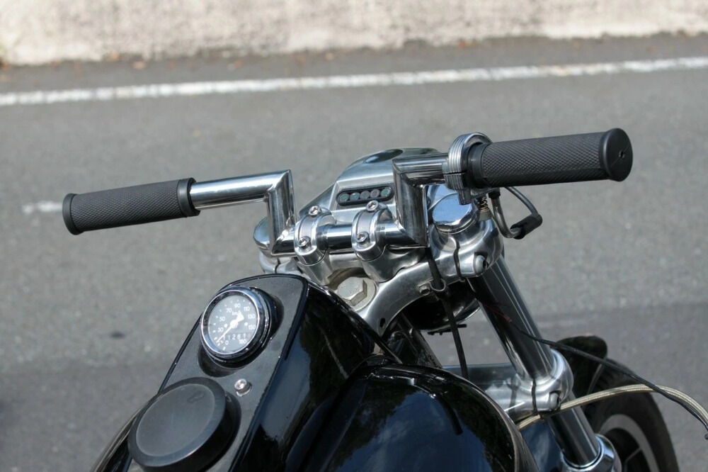 FORK フォーク ナローライズクランプ&バーセット Shoulder clamp(Flat) +”Super Mini Robot” Bar sportster ’04- 他ライザーがソリッドマウントの車種