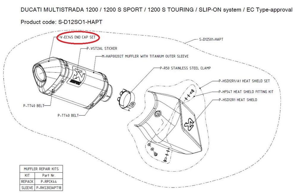 AKRAPOVIC アクラポビッチ 【リペアパーツ】V-EC145 end cap set MULTISTRADA1200 MULTISTRADA1200S DUCATI ドゥカティ マフラーエンドキャップ マフラー