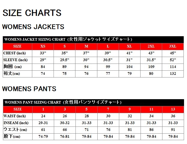 Icon Jacket Size Chart