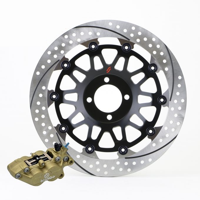 SUNSTAR サンスター ブレンボ40mmピッチ用Φ320大径ディスク ホール＆スリットタイプ Z1-R Z1000MkII Z750FX KAWASAKI カワサキ ブレーキディスクローター ブレーキ タイプ：右用 / アウター厚：5.5mm / フローティングピンカラー：ブラック