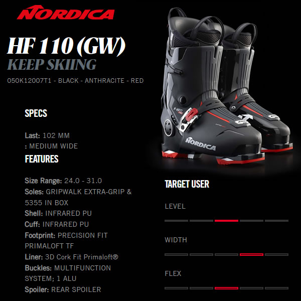 ノルディカ スキーブーツ 2024 NORDICA HF 110 GW BK ANT RED エイチエフ リアエントリー 23-24 通販 