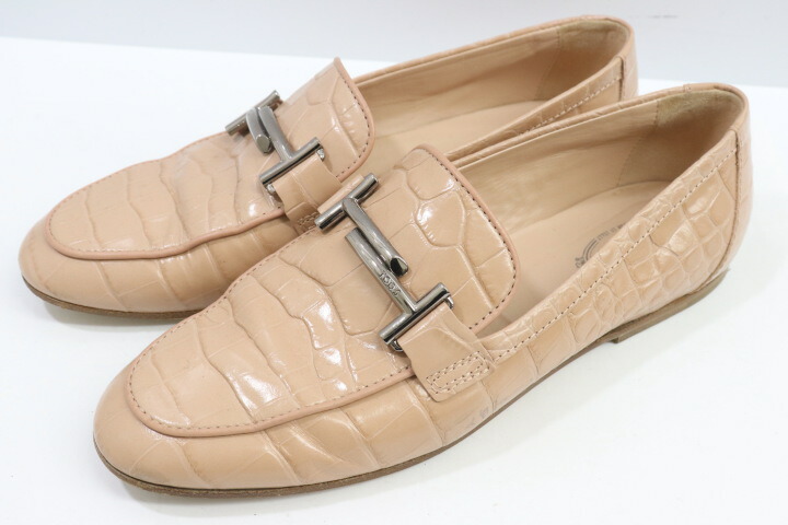 【中古】TOD’S レディースレザーシューズ 38 クロコ 置き目毛革 TOD’S 38 ベージュ 色つや 毛の荒物柄 その他-レディース靴