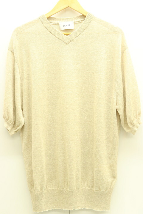 【中古】WEWILL メンズニット セーター 3 NARROW V SWEATER WEWILL 3 ベージュ 肌色 無地