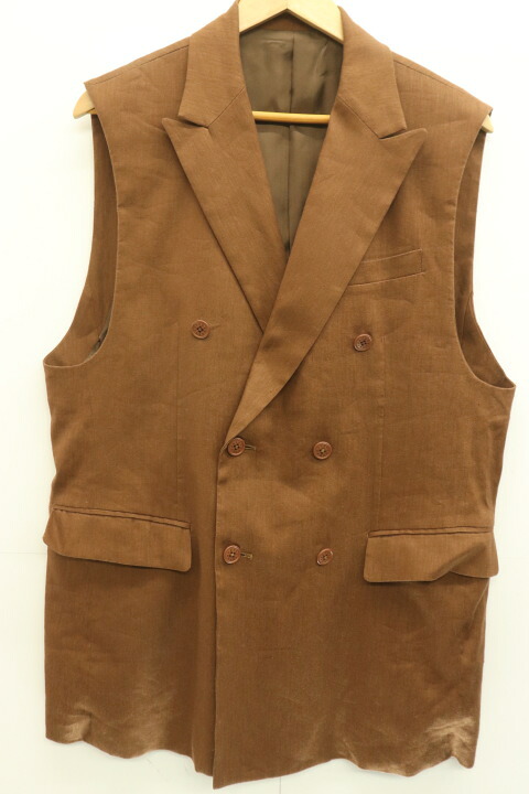 【中古】 SOFTHYPHEN メンズジャケット 3 DOUBLE BREASTED NO SLEEVE JACKET SOFTHYPHEN 3 茶 ブラウン 無地