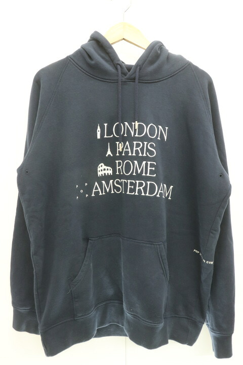 【中古】 POP TRADING COMPANY メンズパーカー L Icons hooded sweat POP TRADING COMPANY L 紺 ネイビー 刺繍 ロゴ|Style(ブランド古着のスタイル)