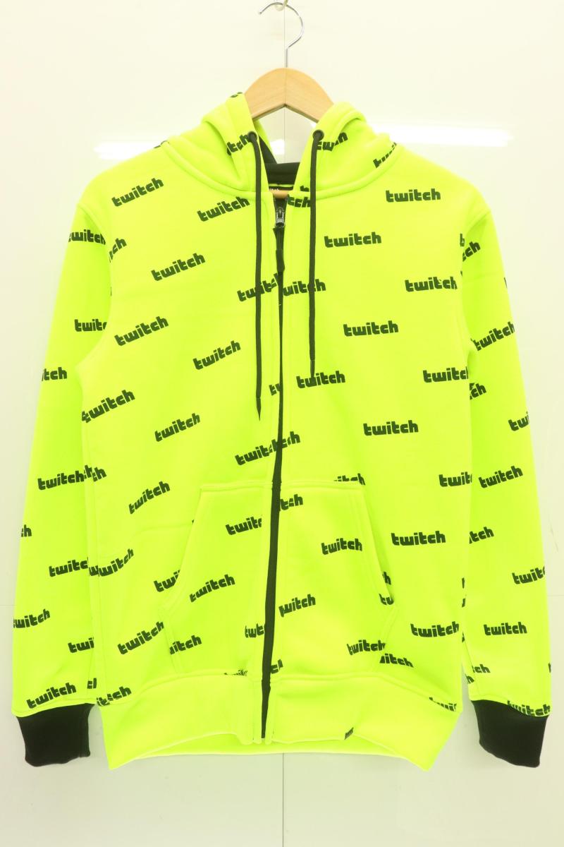 【中古】 TWITCH メンズパーカー S ジップパーカー TWITCH S 黄緑 イエローグリーン 総柄 ロゴ