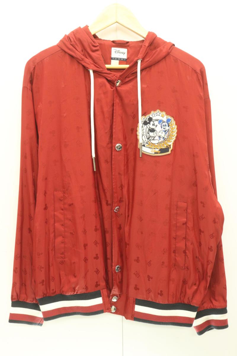 【中古】 TOMMY HILFIGER メンズナイロンジャケット S ナイロンコーチジャケット TOMMY HILFIGER X DISNEY S 赤 レッド 総柄 ワッペン