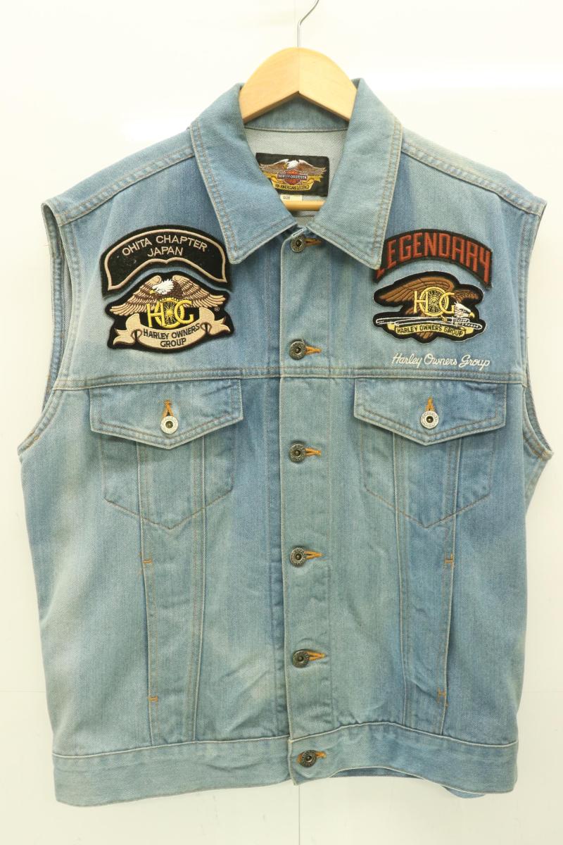 ☆希少 ハーレーダビッドソン デニムベスト バイカー アメカジ 大判 バックロゴ 14020400-a.jpg