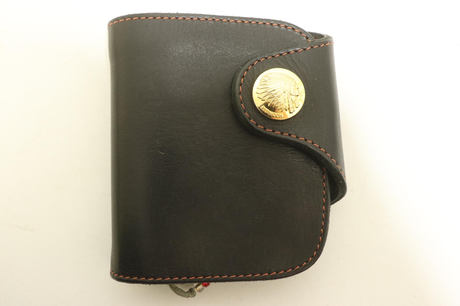 【中古】 RED MOON メンズがま口 -- 18金メッキショートウォレット RED MOON -- 黒 黒いこと 金 ゴールド バッグ・小物・ブランド雑貨-メンズ財布-財布・ケース